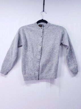 Panda Angora Lambs Wool Blend Gray Button Cardigan Kids Soft Long Sleeve Preppy